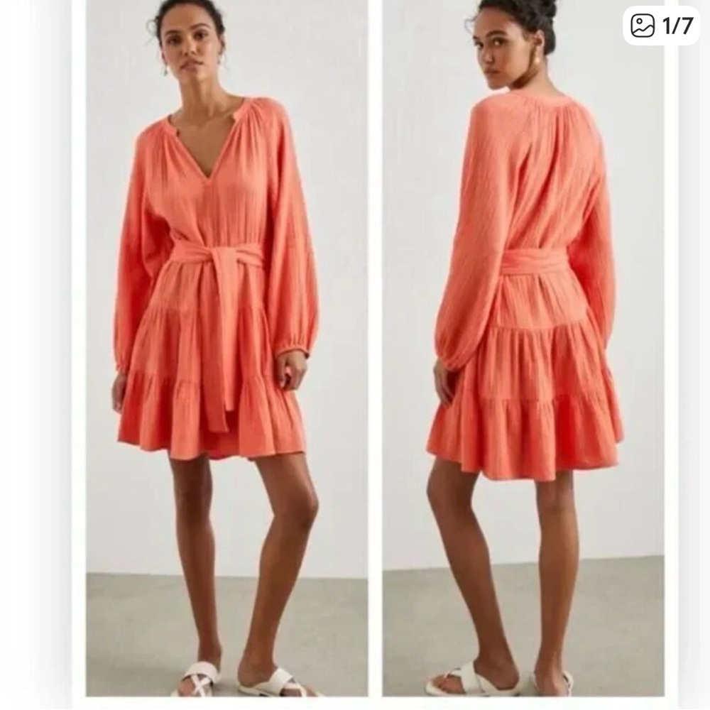 RAILS Aureta Tired Gauze Dress Papaya Size Medium‎ Vibrant Orange